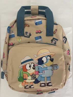 Bluey Kids Beige Cartoon Backpack with Blue Accents